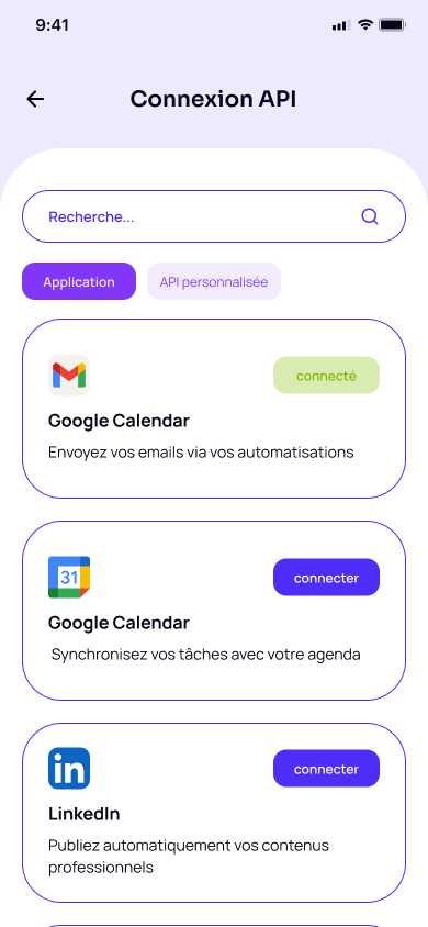 Écran Connexion API de Plan'It sur iPhone